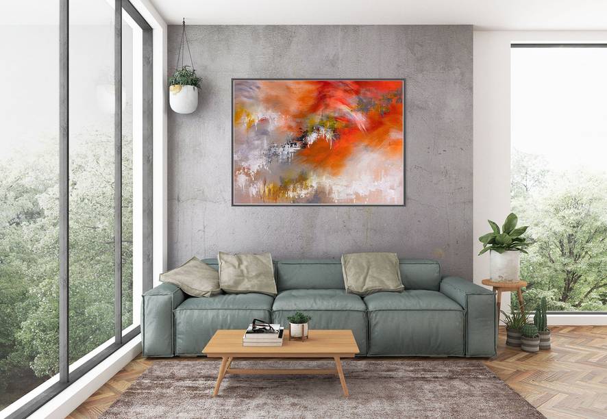 Orange Handmade Painting Textured Colorful Abstract Canvas Wall Art INM1V